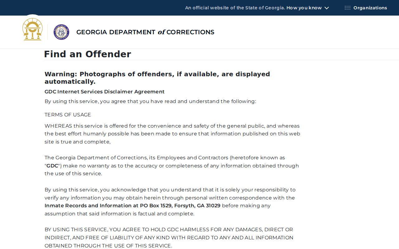 Terrell County arrest lookup GDC offender search fields