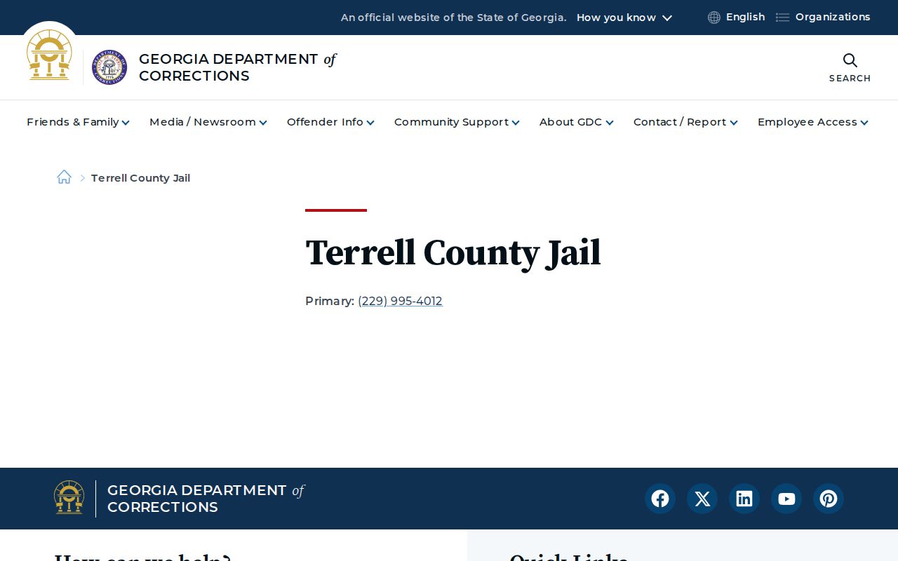 Terrell County arrest lookup state jail directory entry