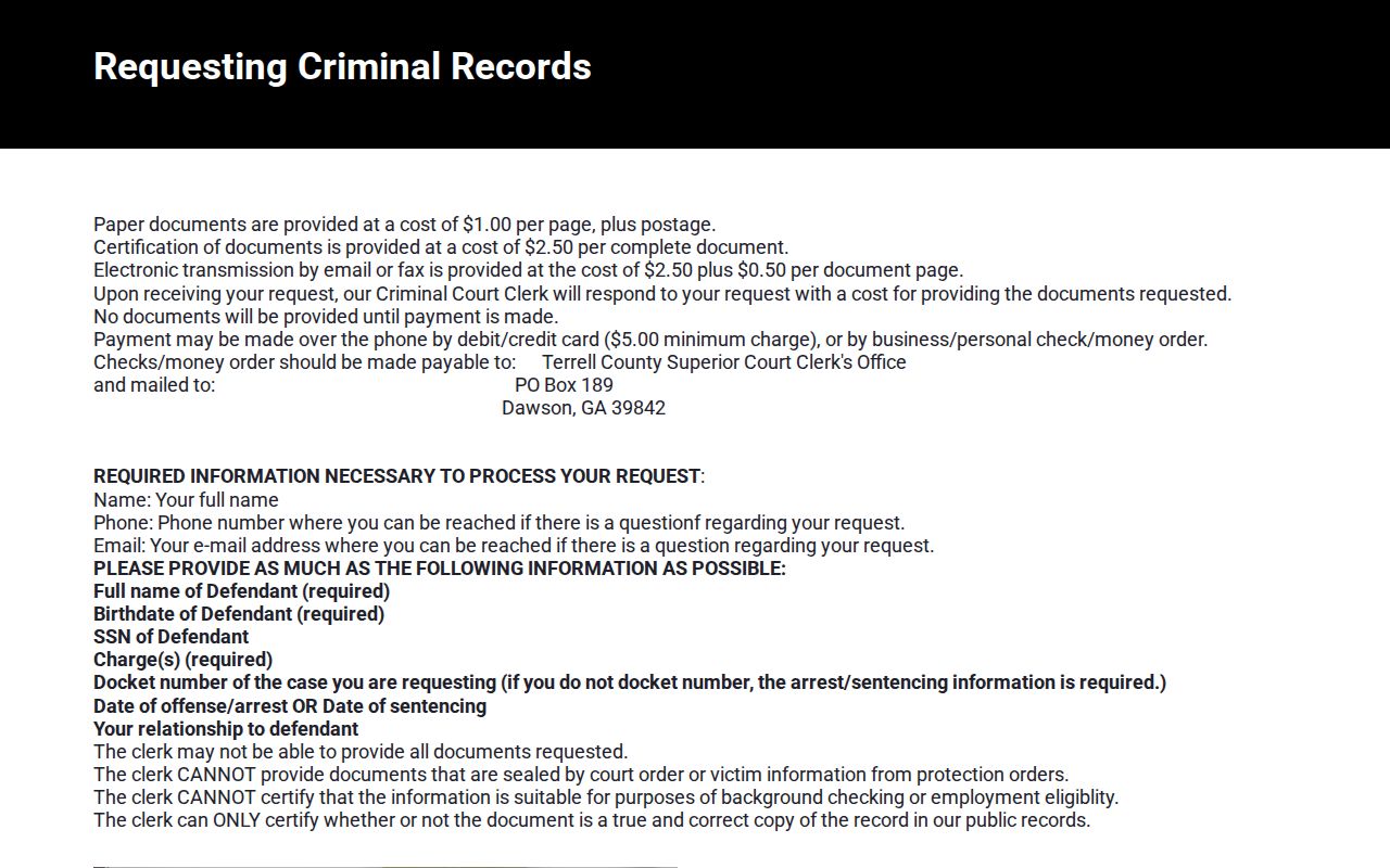 Terrell County criminal court case document request page