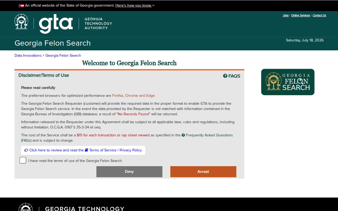 Terrell County criminal history Georgia Felon Search application