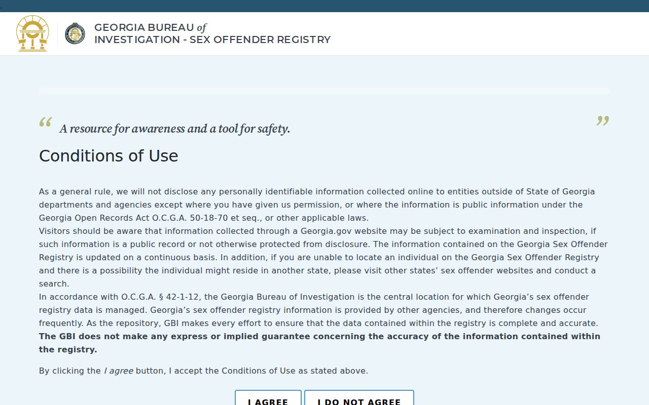 Official Georgia sex offender registry search controls used for a Terrell County query